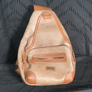 🎉White Mountain Faux Leather Sling Backpack - Tan & Cognac